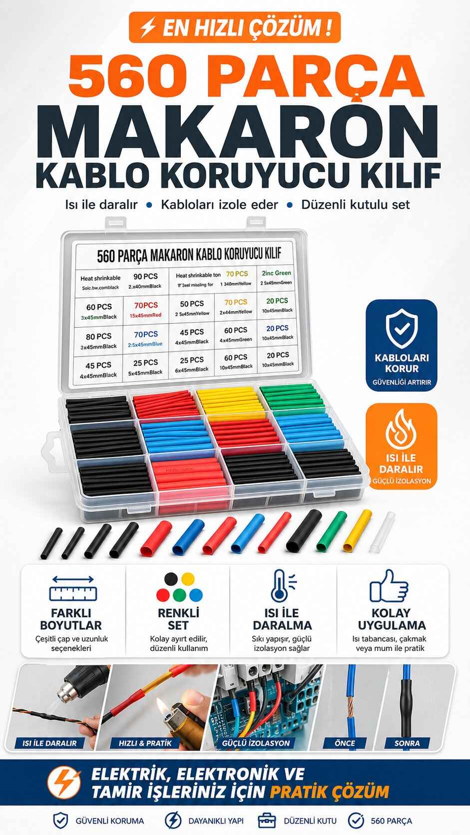 560 PARÇA MAKARON KABLO KORUYUCU KILIF